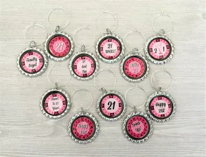 21st Birthday Wine Charms, Set of 11