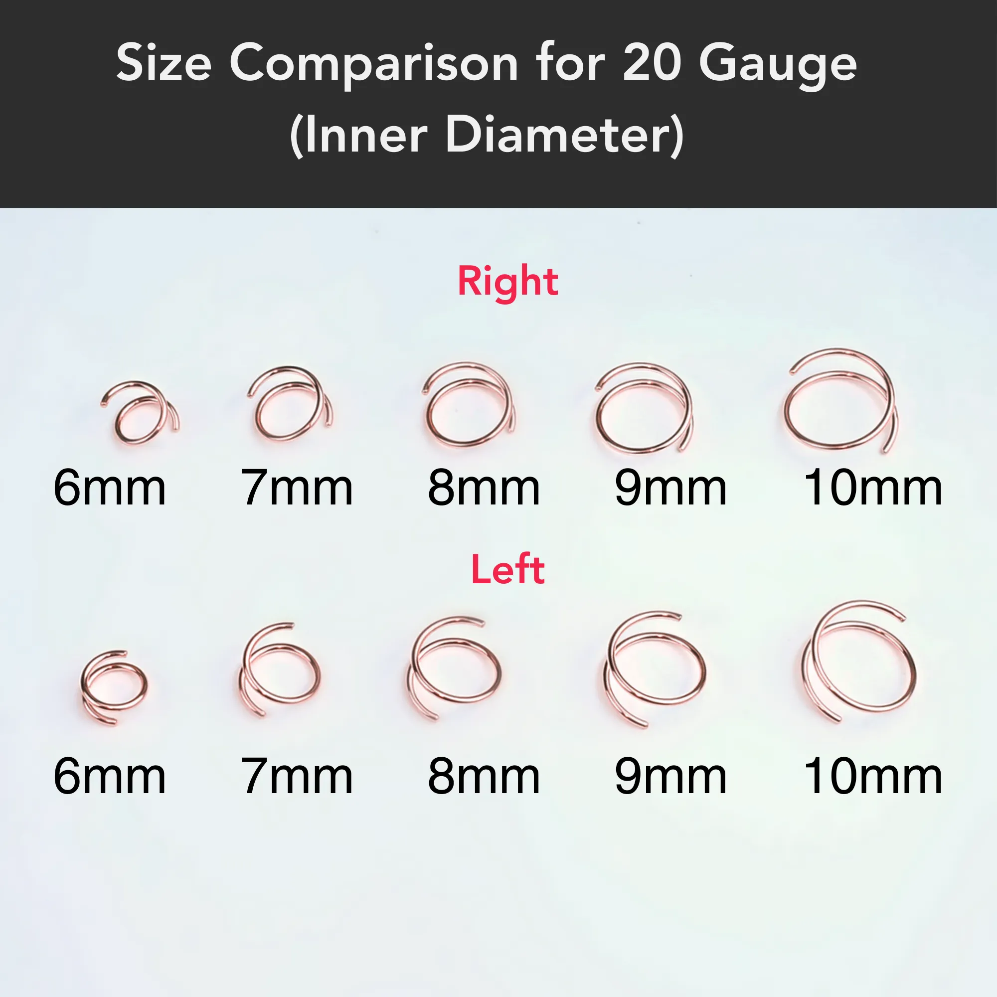 Double Hoop Nose Solid 14k Rose Gold Spiral Nose Ring 20 Gauge 8mm Left